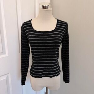 VINTAGE BLACK AND SILVER STRIPED PC KNITWEAR LONG SLEEVE SWEATER TOP